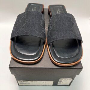 Vintage GUCCI Women's Black Monogram Canvas & Leather Slide Sandals Size 9 B NEW
